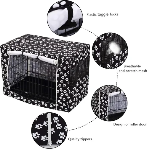Miniatura 3 de Pethiy Funda para jaula de perro de poliéster duradero, ajuste universal para jaula de perro de alambre, se adapta a la mayoría de jaulas de perros
