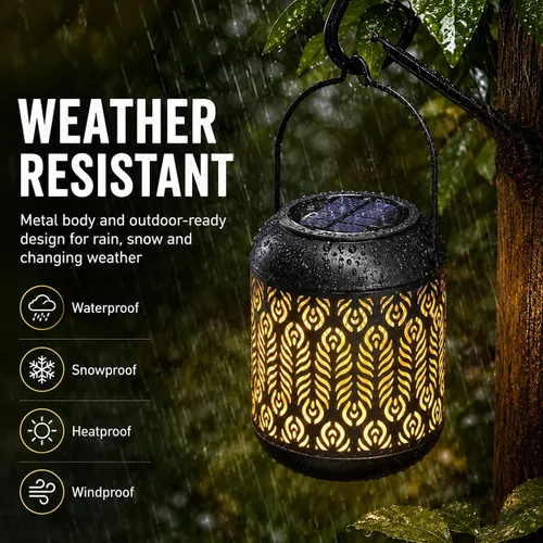 Miniatura 4 de LeiDrail Farol solar colgante al aire libre, faroles decorativos de metal, luz LED blanca cálida, impermeable, iluminación de paisaje para mesa