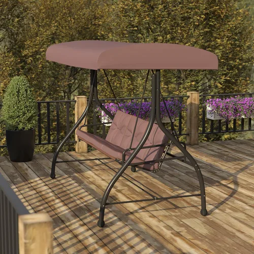 BizChair Hamaca de toldo de columpio de patio de conversión de acero al aire libre de 3 asientos con cojines/cama de columpio al aire libre (marrón)