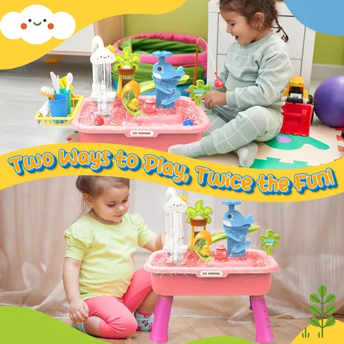 Miniatura 2 de Fregadero de Juego de 21" de Alto con Agua Corriente, Juguete de Fregadero de Cocina 4 en 1 para Niños con Grifo Eléctrico, Mini Mesa de Agua