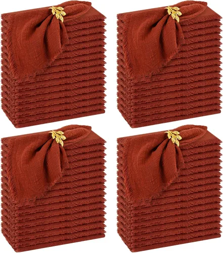 Miniatura 9 de Paquete de 60 servilletas de tela hechas a mano con flecos, servilletas de lino de algodón verde oliva, servilletas de cena de algodón rústico suave
