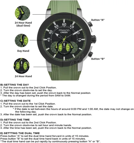 Miniatura 6 de MULCO Relojes para hombre - Creek, caja de acero inoxidable con correa de silicona para la muñeca, movimiento multifuncional de cuarzo, pantalla
