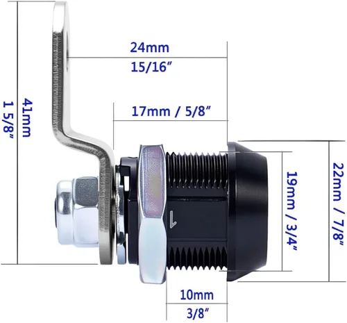 Miniatura 4 de WOOCH - Cerradura de caja de herramientas tubular de leva de reemplazo con gancho y llave por igual (5/8 pulgadas, negro, paquete de 1)