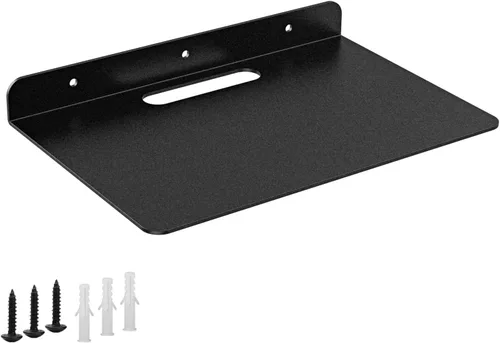 Miniatura 13 de Pequeño estante flotante – 0.118 in de grosor, 6.5 pulgadas, estante de pared de metal, estantes flotantes de metal para eco, cámaras, altavoz