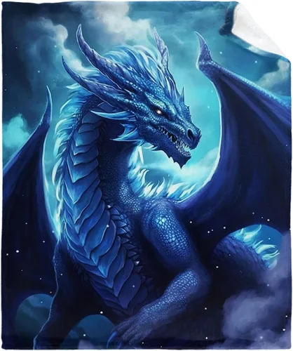 Miniatura 18 de Manta de Dragón Azul, Regalo para Mujeres, Hombres, Niñas, Niños, Amantes de Dragones, Manta de Franela Suave Azul para Sala de Estar, Sofá, Sillón