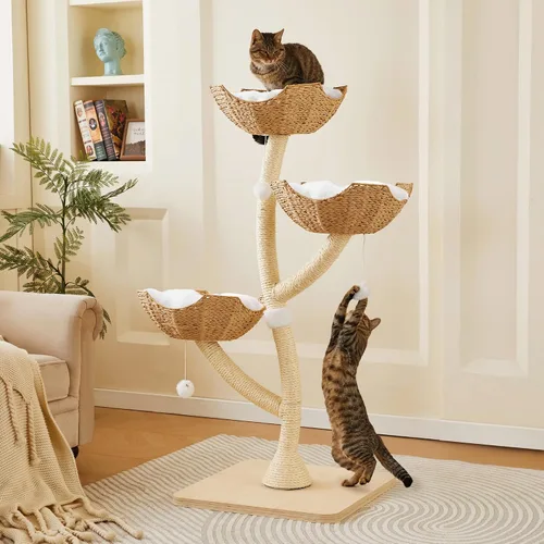 Torre de Árbol para Gatos Moderna de 53" - Condominio para Gatos de Varios Niveles con Postes para Rascar para Gatos Pequeños y Grandes
