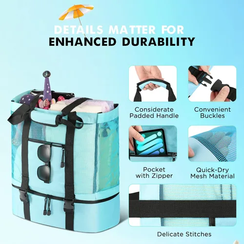 Miniatura 5 de EUDELE Mesh Beach Tote Bag with Detachable Beach Cooler - MAX Capacity 38L 150lbs Ultra Durable for Women