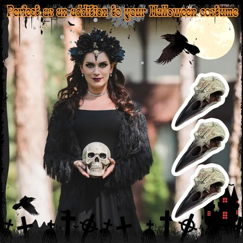 Miniatura 5 de Geetery 1 Pcs Figurina de Calavera de Cuervo de Halloween Carroñero Gótico Escultura de Pared Colgante Estatua de Calavera de Cuervo de Resina