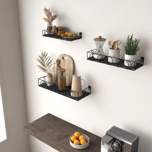 Miniatura 5 de PHAREGE Estantes Flotantes de Fases Lunares Negros, Juego de 3 Pequeños Estantes Decorativos de Pared para Almacenamiento de Libros y Plantas
