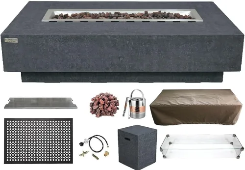 Miniatura 24 de Elementi+ Mesa de Fuego de Gas Colorado de Hormigón Fundido de 56" Rectangular, Hoguera al Aire Libre con Ignición Electrónica Incluye Cubierta