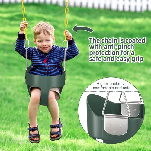 Miniatura 3 de AGPTEK Cubo de columpio resistente con cuerda ajustable, forma linda, capacidad de 250 libras y 150 libras, color verde Green-2