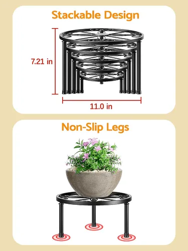 Miniatura 5 de Paquete de 5 soportes de metal para plantas, soporte resistente para macetas de flores, contenedor de jardín de hierro inoxidable para interiores