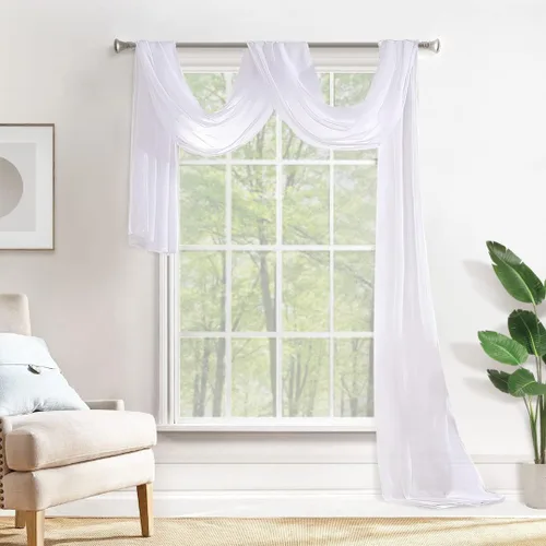 Miniatura 23 de MIULEE Cenefa Beige para Ventana para Fiesta - Cortina Transparente Cenefa Superior Tratamiento de Ventana Cortinas Decorativas para Arco de Boda