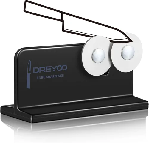 Dreyoo Afilador de cuchillos de borde puntiagudo, ruedas de acero inoxidable de doble cara, afilador de cuchillos de cabeza ancha para cuchillos de