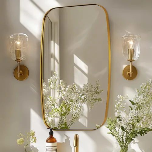 ANDY STAR - Espejos dorados ovalados para baño, espejo de pared oblongo grande de 24x36 pulgadas con marco de metal dorado cepillado, espejo de Oro