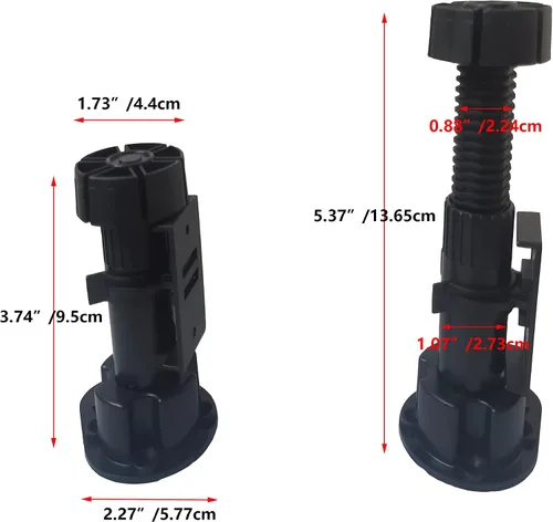 Miniatura 2 de Patas niveladoras negras para muebles o gabinetes, soporta 330 libras por pata, se ajusta de 3 7/8 pulgadas a 5 3/8 pulgadas, paquete de 12