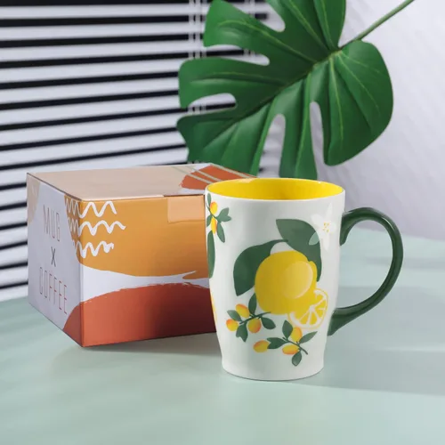 Miniatura 7 de NymphFable Taza de café grande de cerámica pintada a mano con asa 20oz Taza de té de limones Regalos para mujeres Limones múltiples