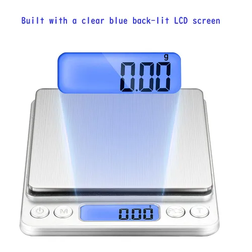 Miniatura 2 de Báscula digital pequeña, 6.6 lbs/0.00 oz, 6.6 libras, báscula de cocina, báscula de alimentos, con pantalla LCD retroiluminada azul, 6