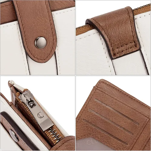 Miniatura 5 de CLUCI Cartera pequeña para mujer, de piel, delgada, plegable, con múltiples tarjeteros, organizador de diseño con ventana de identificación extraíble