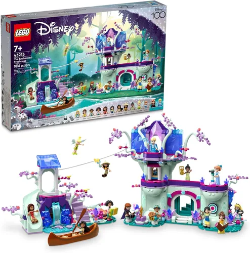 LEGO Disney La casa en el árbol encantada construible de 2 niveles con 13 mini-muñecas de princesas incluyendo a Jasmine, Elsa y Moana, regalo