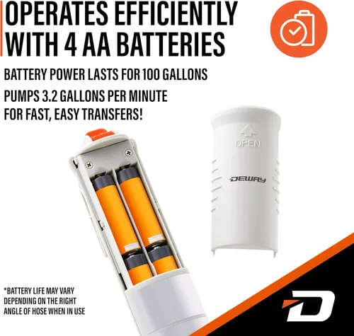 Miniatura 5 de DEWAY - Bomba de transferencia de combustible con palo alimentada por batería con boquilla de gatillo manual, tasa de flujo de 3.2 GPM y manguera