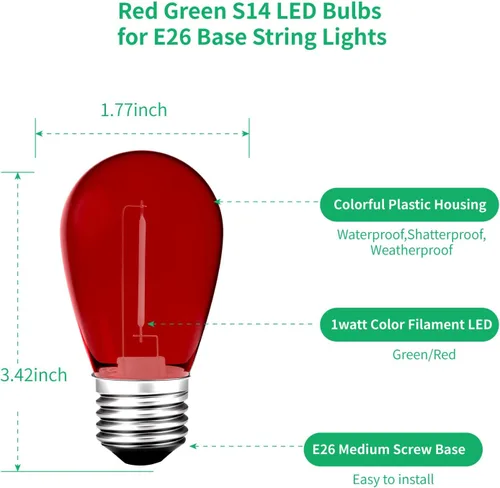 Miniatura 3 de Bombillas LED de luz de cadena S14 de color, paquete de 24 bombillas de 1 W, de plástico irrompible e impermeable, para interiores y exteriores