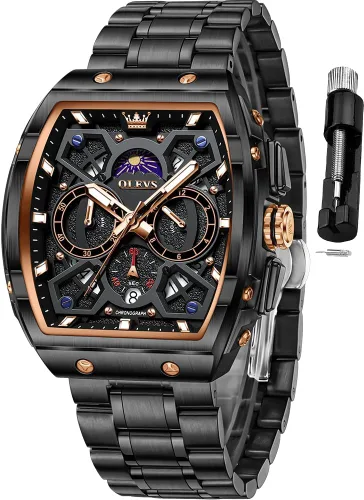 Miniatura 17 de OLEVS Men Watches Business Dress Chronograph Big Square Quartz Analog Male Watch Silicone Strap Waterproof Date Gift Mens Wrsit Watch Silver