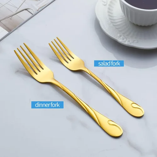 Miniatura 6 de Juego de 6 tenedores de mesa dorados de acero inoxidable de 7.8 pulgadas, color dorado brillante