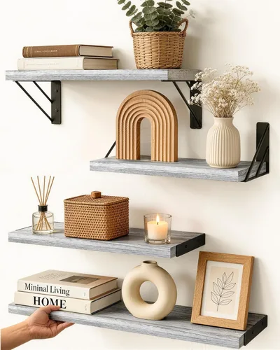 Miniatura 12 de BAYKA Estantes de pared para decoración de dormitorio, estante de pared flotante para almacenamiento en sala de estar y cocina, estantes de madera