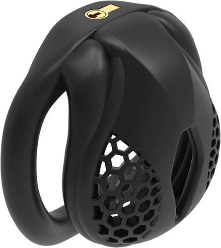 Conjunto de Jaula Peniana de Miel Respirable con 4 Anillos Planos, Jaulas Pequeñas para Pene, Dispositivo de Castidad para Hombres, Juguetes Negro