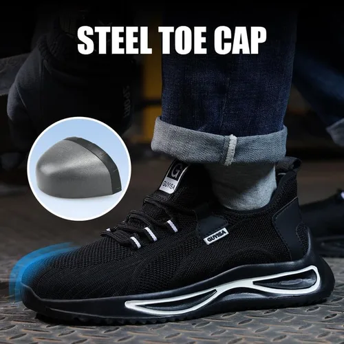 Miniatura 2 de GLANOUDUN Zapatos de punta de acero para hombres y mujeres, zapatos de trabajo transpirables para hombres, zapatos de trabajo ligeros con punta