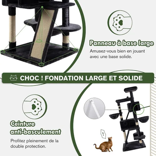 Miniatura 7 de MUTICOR Árbol para gatos de 66 pulgadas de varios niveles, grande, para interiores, con felinos grandes/perchas de felpa Gris oscuro