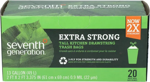Seventh Generation Bolsas de basura con cordón para cocina, 13 galones, 20 bolsas