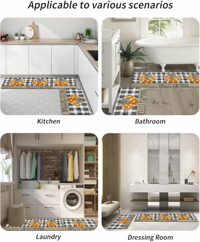 Miniatura 6 de Tapete de baño con diseño de calabaza a cuadros para bañera, antideslizante, de secado rápido y absorbente, con tierra de diatomeas, para fregadero