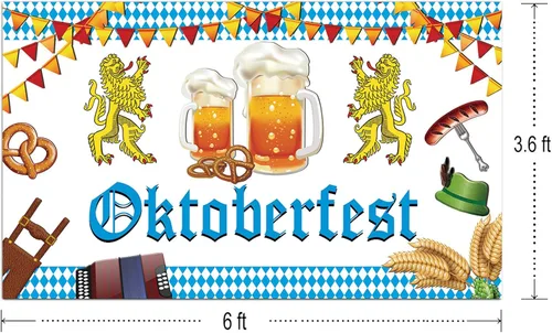 Miniatura 3 de Hrystarad Pancarta de fondo de Oktoberfest de 6 x 3.6 pies para decoración de festivales de cerveza alemana bávara