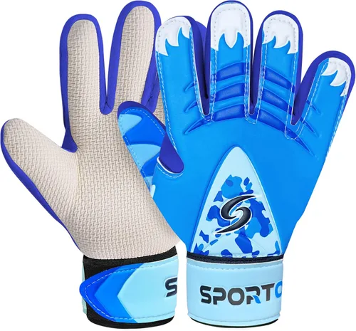 Miniatura 17 de Sportout Guantes de portero para niños, guantes de fútbol con doble protección en la muñeca y material de látex resistente al desgaste y Azul