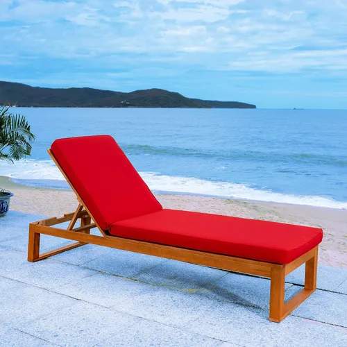 Miniatura 18 de SAFAVIEH Exterior - Solano Chaise Lounge Chair - Marrón y Aqua - Madera maciza con cojín - Diseño de respaldo ajustable - Ideal para patio, terraza