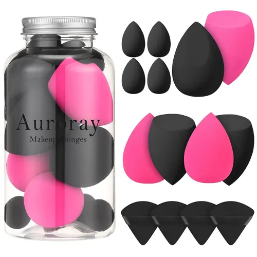 Miniatura 10 de Juego de 14 esponjas de maquillaje, mezclador de esponjas de belleza con 4 borlas de polvo y 4 mini esponjas de maquillaje para líquido, base, Negro