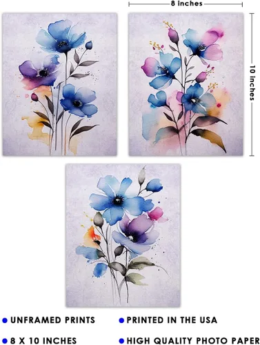 Miniatura 8 de Vintage Wild Blue Flowers Botanical Wall Art - Give Your Home A Touch of Elegance With Plant Pictures Wall Art, Unframed Set of 3, 8x10 Botanical