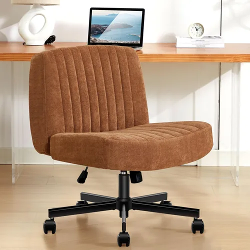 Miniatura 12 de Silla cruzada con ruedas, silla de escritorio de oficina con patas cruzadas de tela acolchada gruesa con cojín de resorte de bolsillo, base de doble