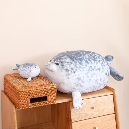 Miniatura 5 de SQEQE Chubby Seal Almohada de peluche con 4 peluches de foca de bebé en su barriga, juguete de peluche de algodón de peluche para niños y adultos