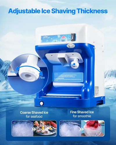 Miniatura 3 de VEVOR Trituradora de hielo comercial, máquina eléctrica de cono de nieve de 286 libras por hora con caja de cubitos de hielo de 2 L, máquina de Azul