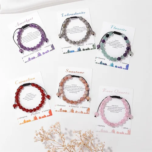 Miniatura 5 de Pulsera de cristal curativo para mujer de 0.315 in, pulsera de cuentas de cristal natural ajustable hecha a mano, joyería curativa, regalo