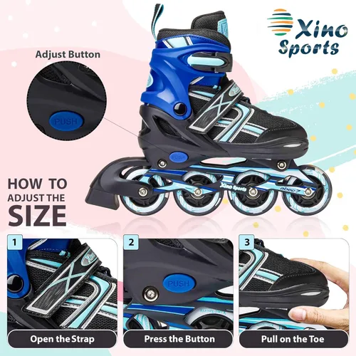 Miniatura 3 de Xino Sports Patines en línea para niños y niñas – Patines ajustables con ruedas iluminadas LED – Patines juveniles para interiores y exteriores