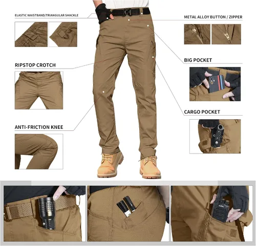 Miniatura 6 de solo soplo Men's Work Tactical Pants Water Repellent Lightweight Cargo Trousers Casual