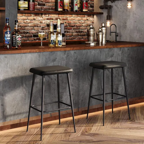 Miniatura 3 de Juego de 2 Taburetes de Bar, Taburetes de Bar de Altura de Mostrador, Taburetes Industriales Modernos con Cojín de Cuero PU, Sillas de Bar con Marco