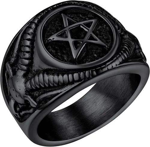 FaithHeart Satanic Jewelry - Anillos de cabra baphomet con símbolo de Lucifer Satanás para hombres y mujeres talla 7891011121314 personalizado