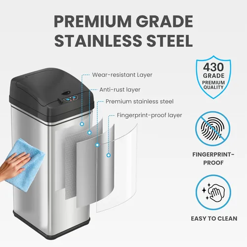 Miniatura 8 de iTouchless PUEDE DE BASURA AUTOMÁTICO DE 13 GALONES CON FILTRO DE ABSORTE DE OLOR Y BLOQUEO DE LA TAPA, PINDADOR DE BASURA DE COCINA DE SENSOR