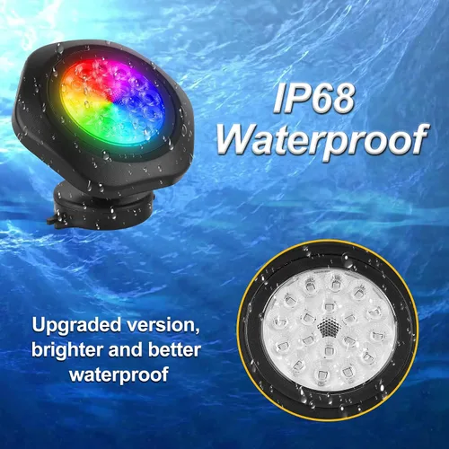 Miniatura 5 de RGBW - Luces de estanque, 18 luces LED superbrillantes sumergibles sumergibles bajo el agua, control remoto de 98 pies, IP68, impermeables, focos