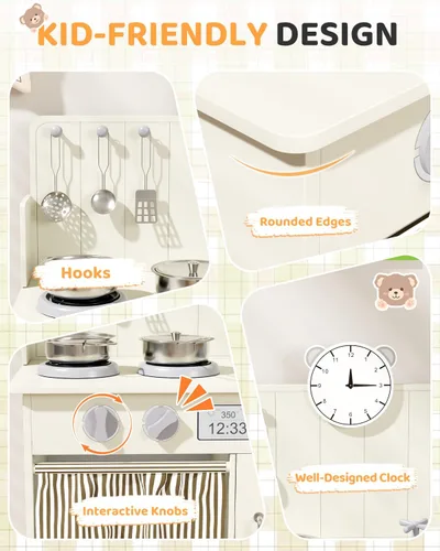 Miniatura 4 de MAMIZO Cocina de Juguete para Niños Pequeños, Set de Cocina de Juguete de Madera para Niños con Almacenamiento Inteligente, Máxima Interactividad